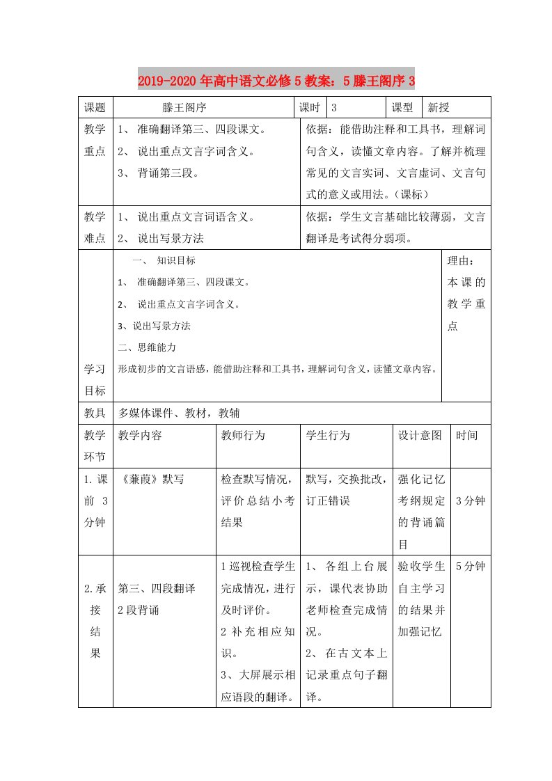 2019-2020年高中语文必修5教案：5滕王阁序3