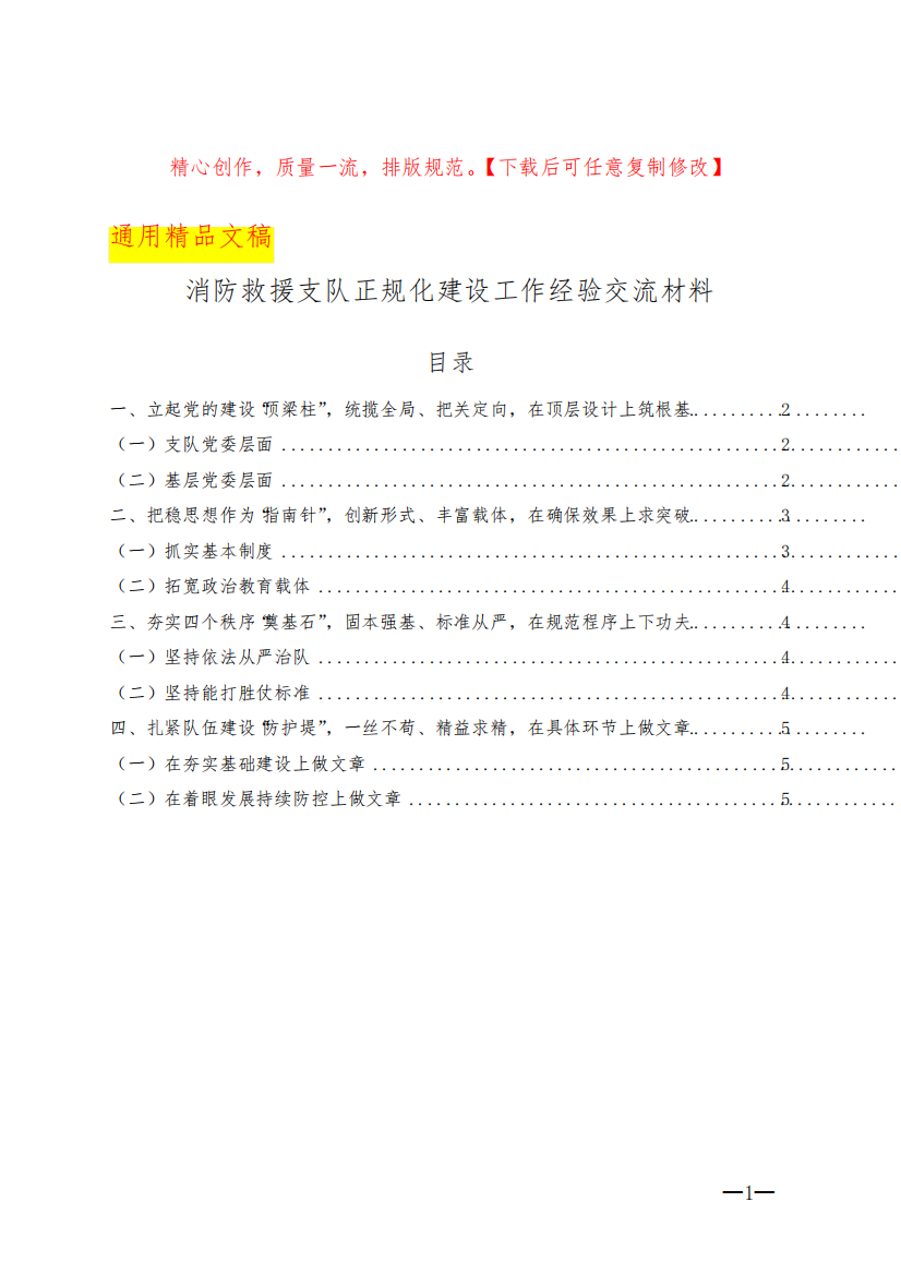 消防救援支队正规化建设工作经验交流材料