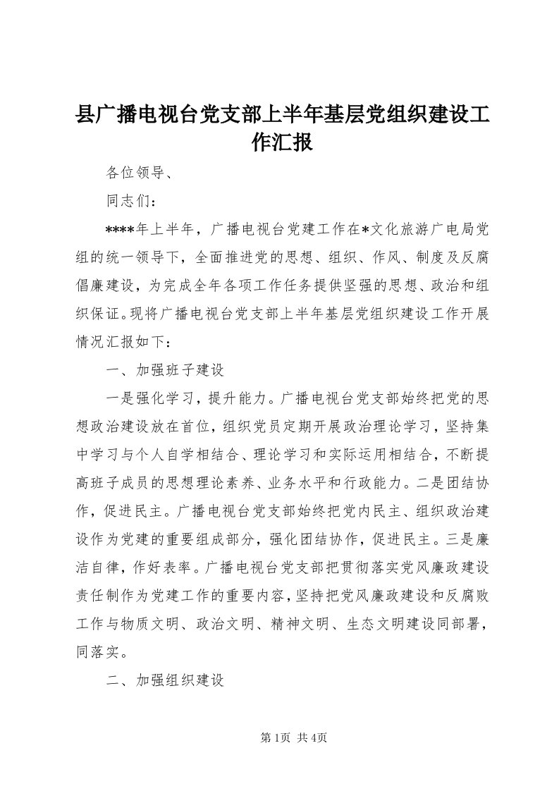 6县广播电视台党支部上半年基层党组织建设工作汇报