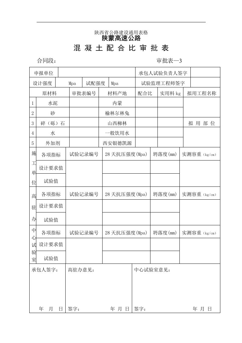 建筑资料-混凝土配合比审批表