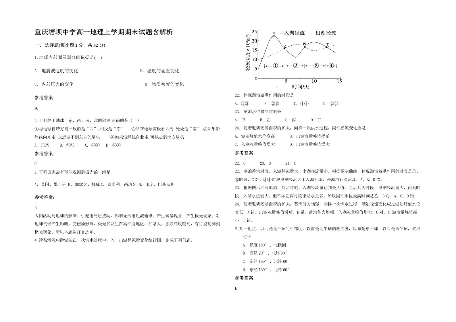 重庆塘坝中学高一地理上学期期末试题含解析