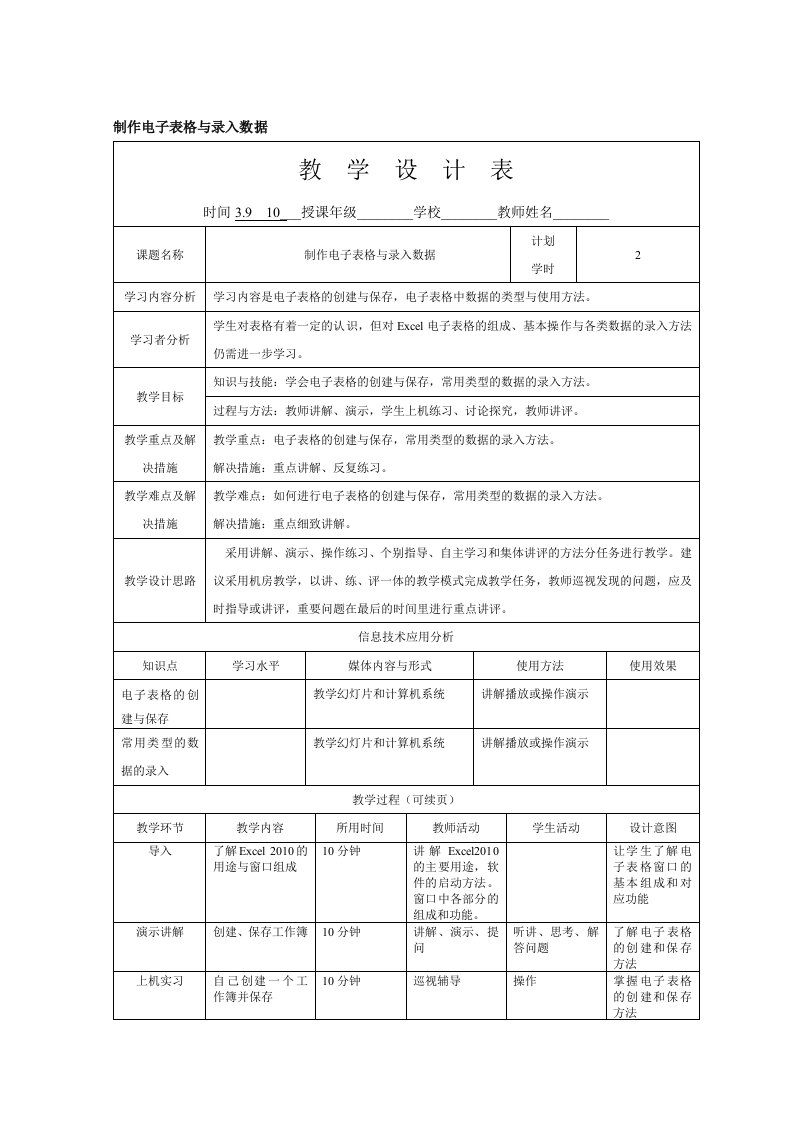 制作电子表格与录入数据