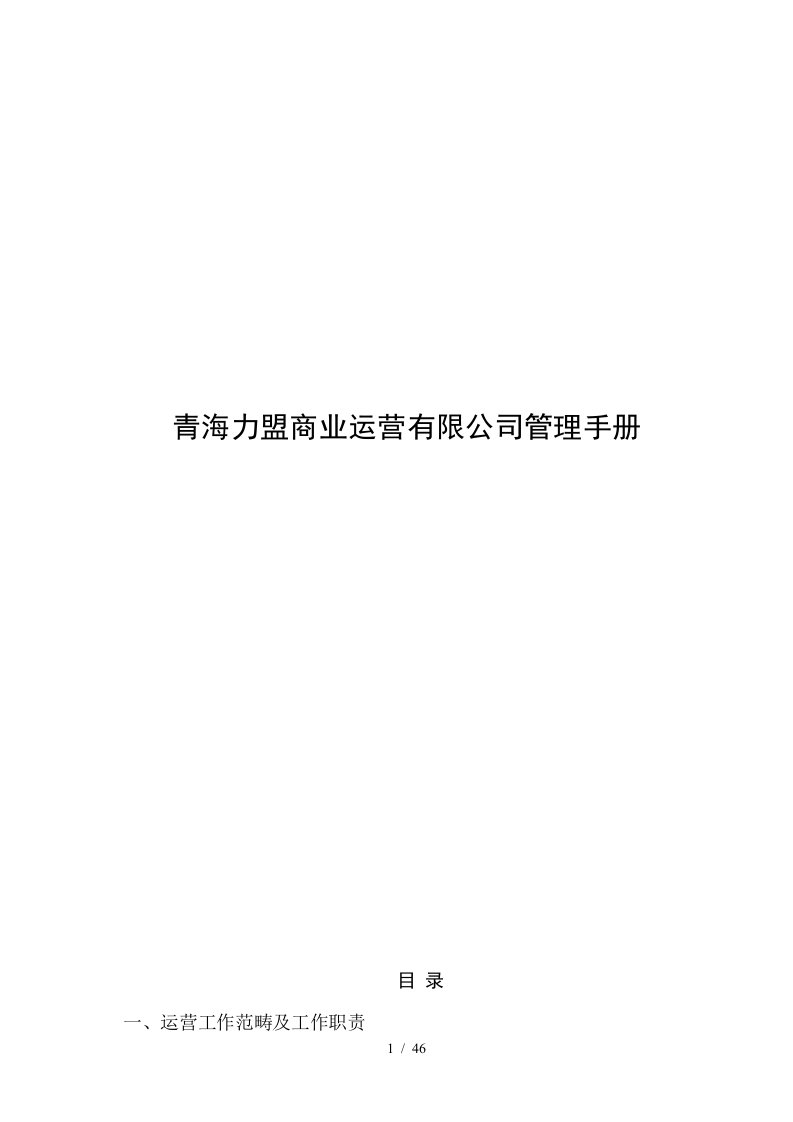 青海力盟商业运营有限公司管理手册