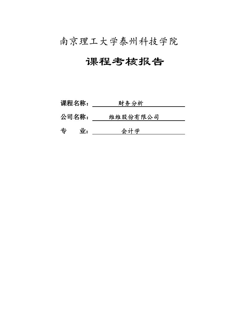 维维股份有限公司财务分析