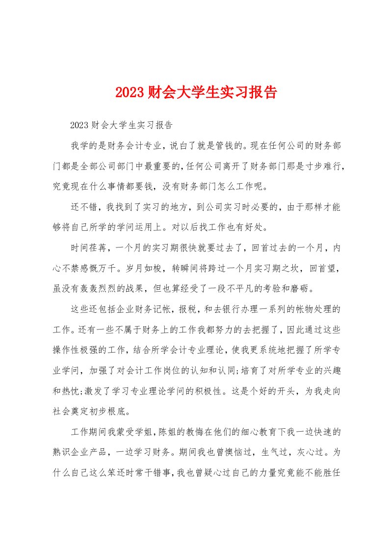 2023年财会大学生实习报告