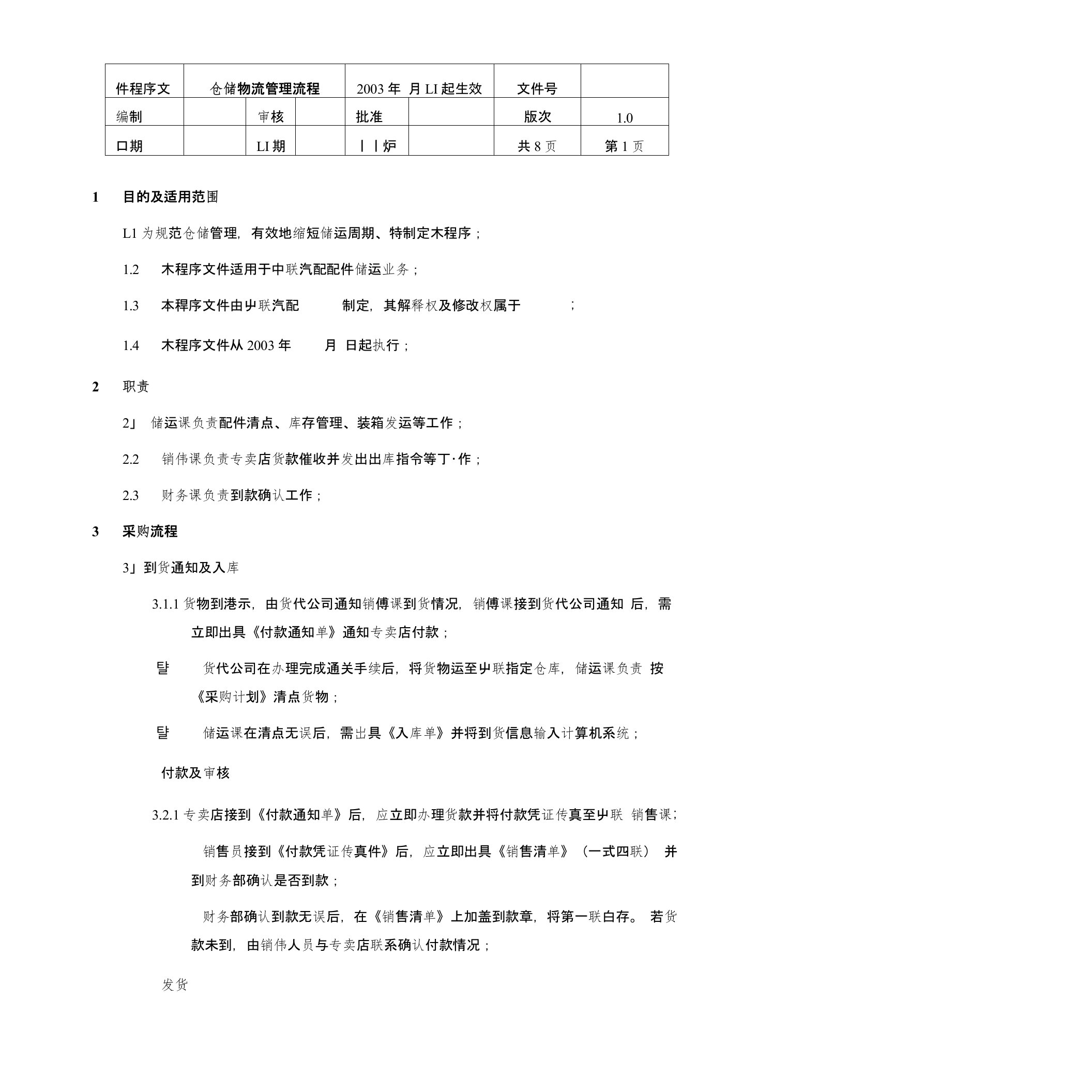 仓储物流管理流程程序文件