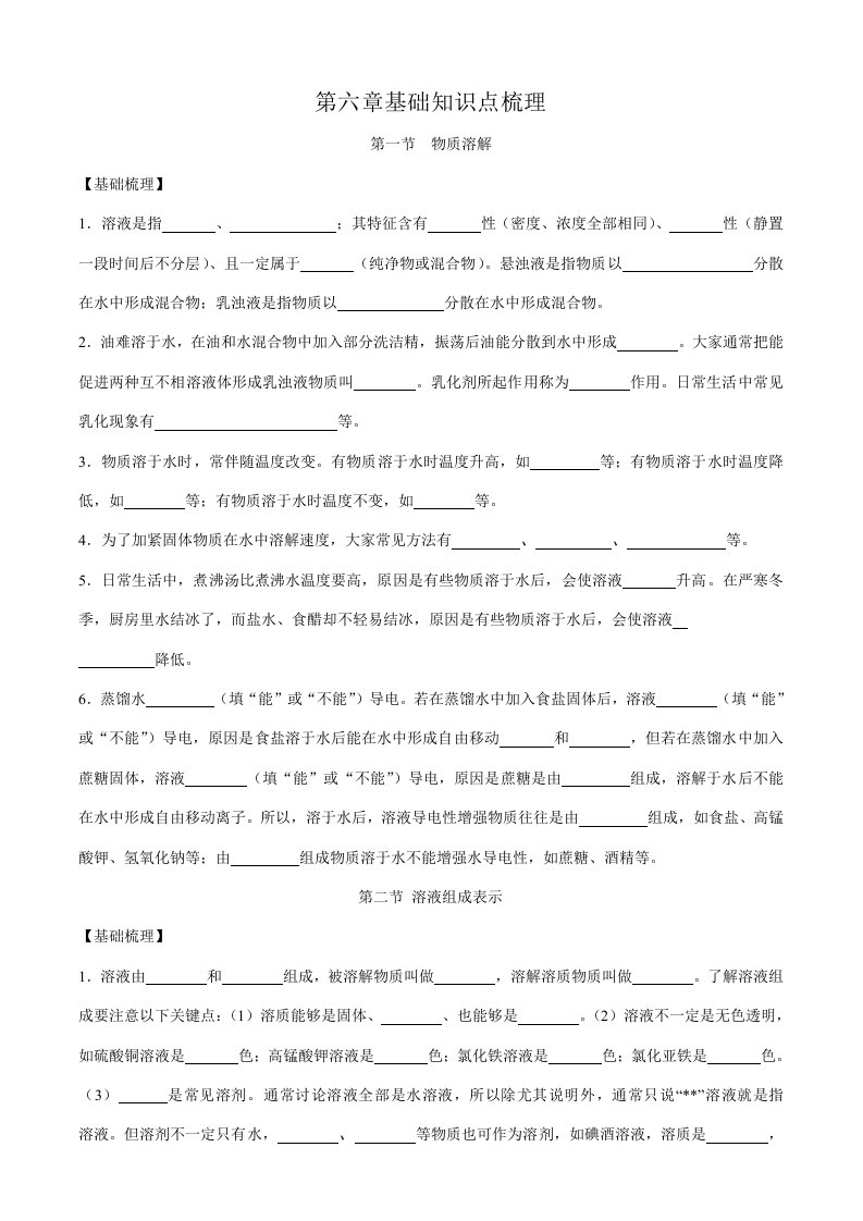 沪教版初中化学前6章基础知识点梳理样稿