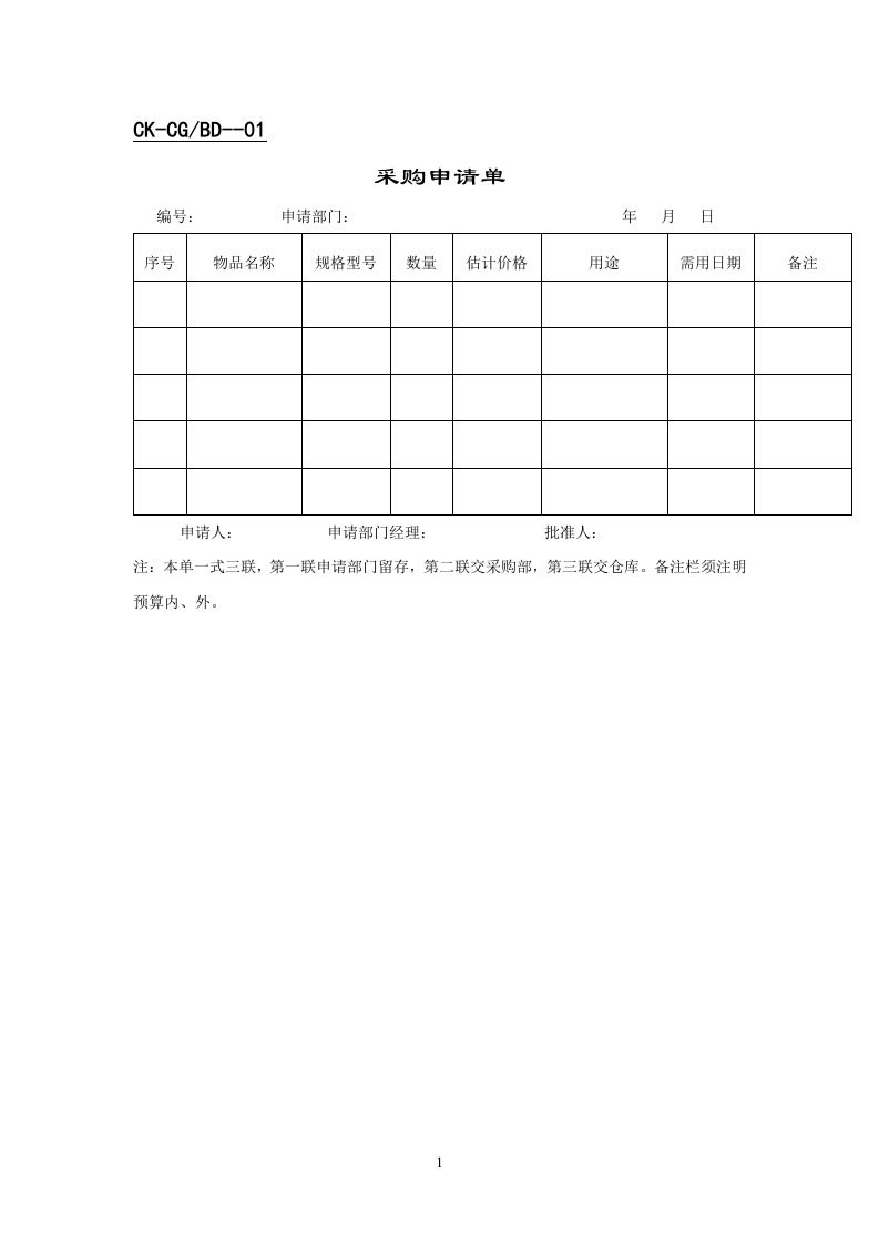 财会采购表格（表格模板、DOC格式）