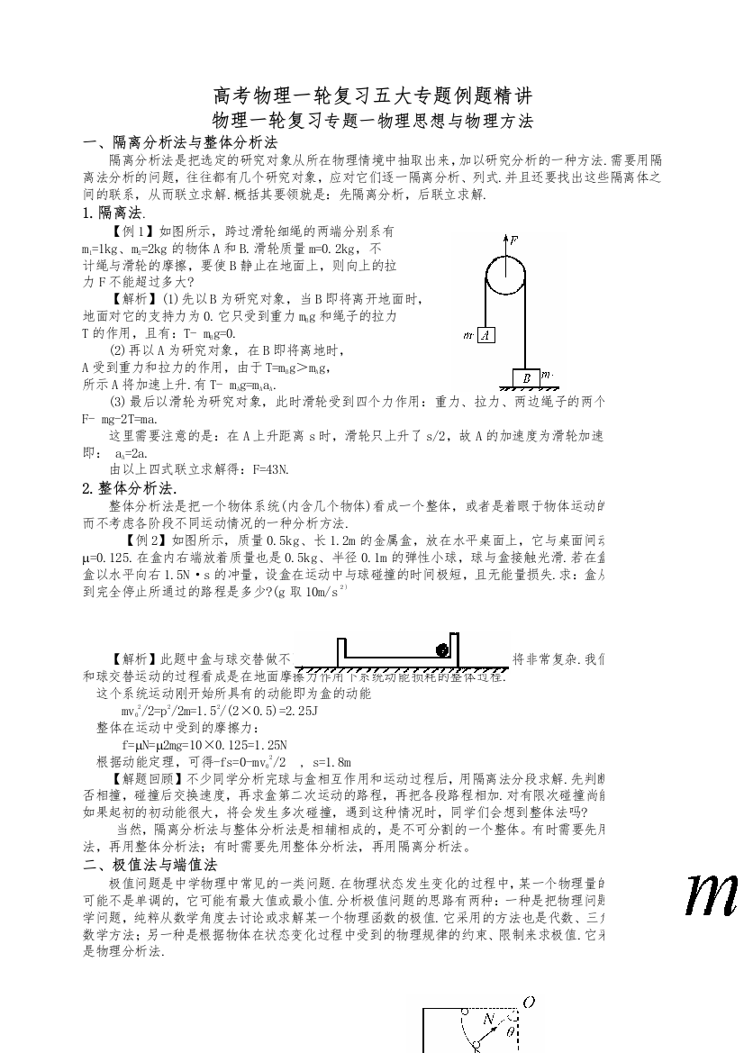 高考物理一轮复习五大专题例题精讲