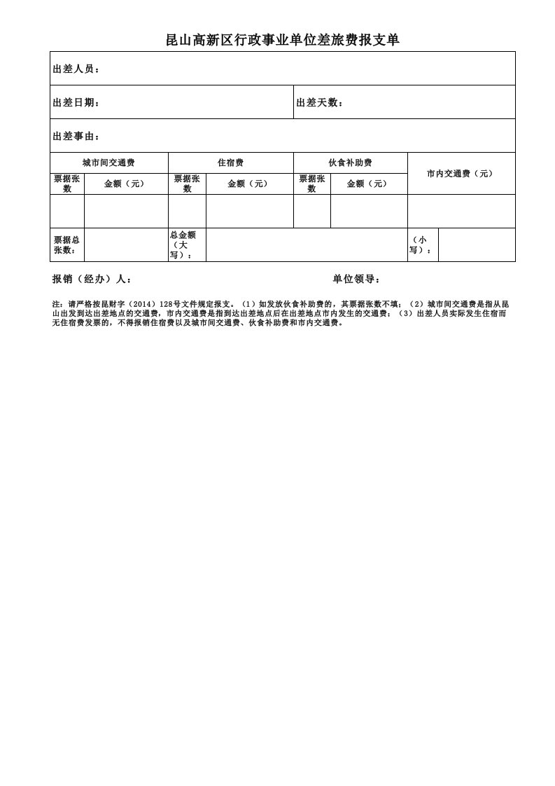 差旅费、培训费报支单格式