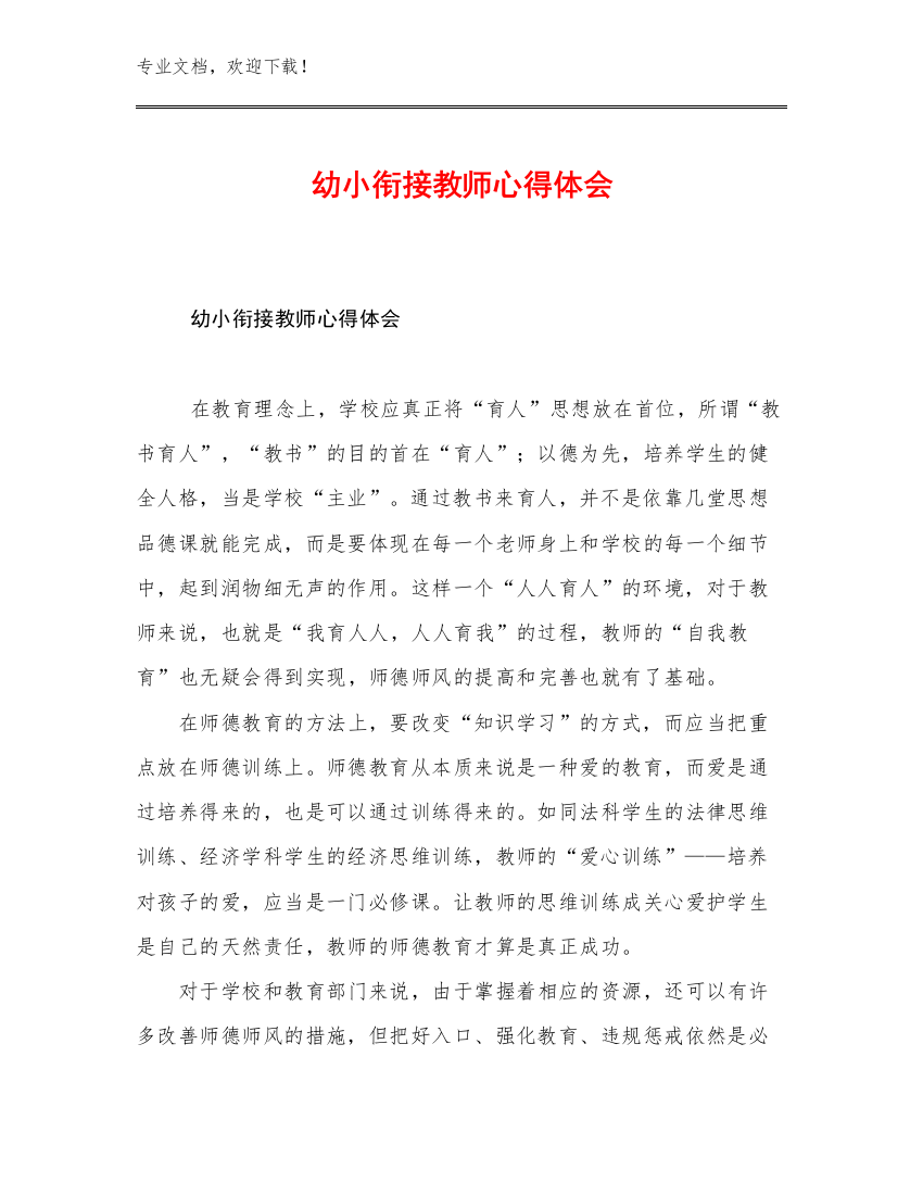 2023幼小衔接教师心得体会例文7篇文档选编