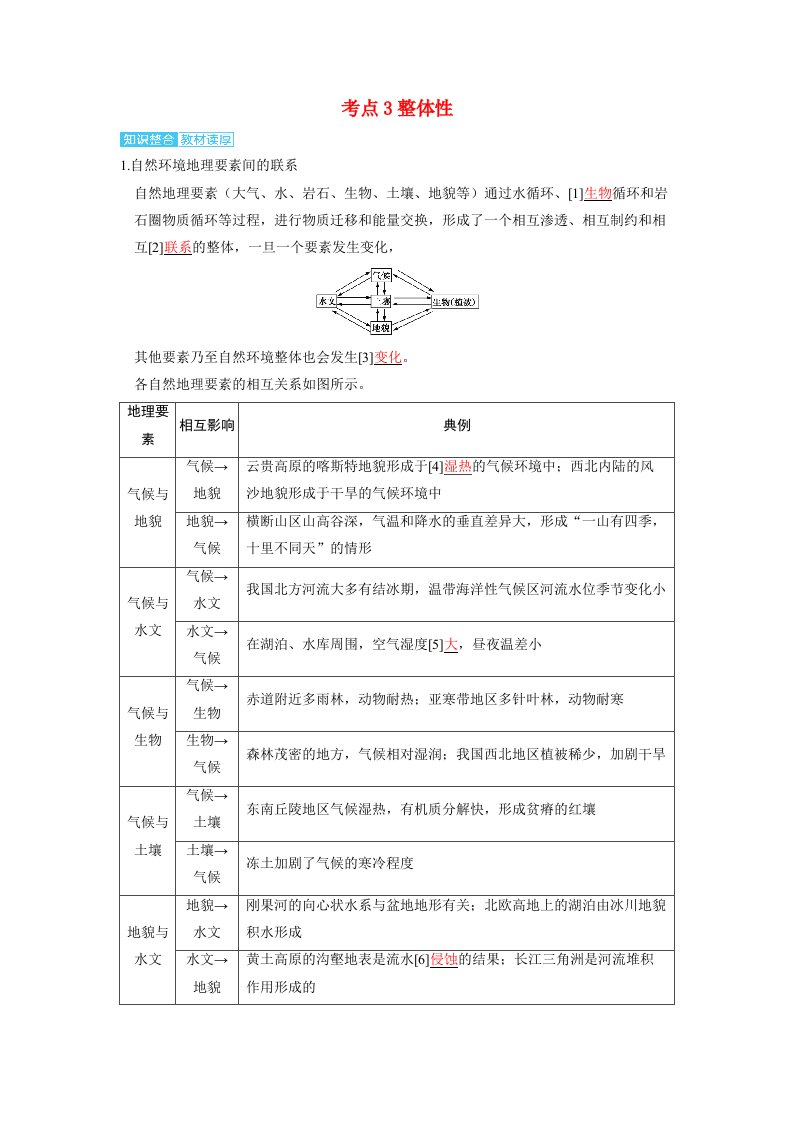 备考2024届高考地理一轮复习讲义第一部分自然地理第六章自然环境的整体性与差异性第1讲自然环境的整体性考点3整体性