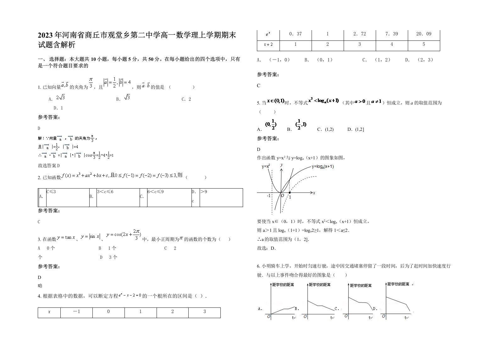 2023年河南省商丘市观堂乡第二中学高一数学理上学期期末试题含解析