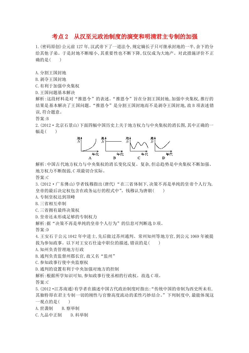 高考历史一轮复习精练