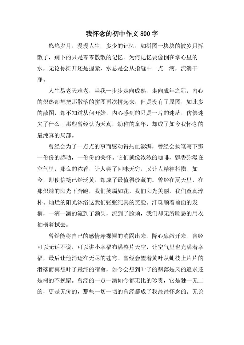 我怀念的初中作文800字