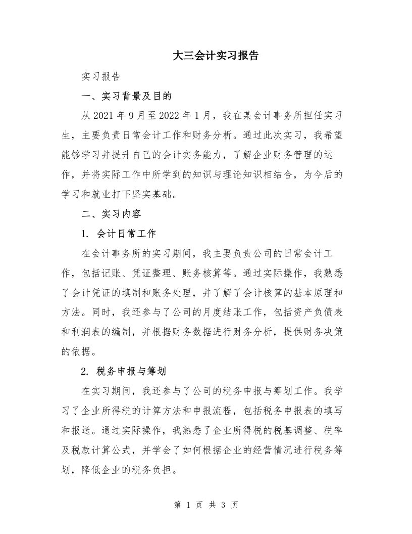 大三会计实习报告