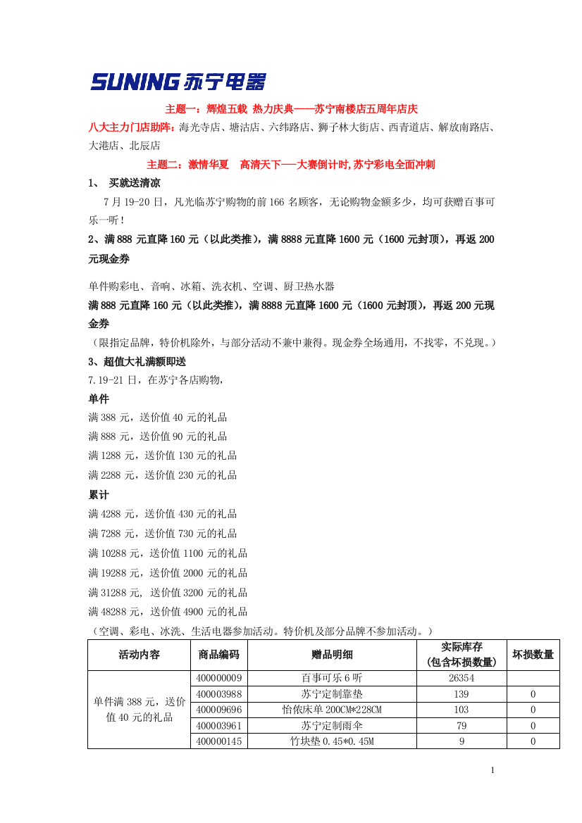 苏宁电器天津7月19-21日活动方案