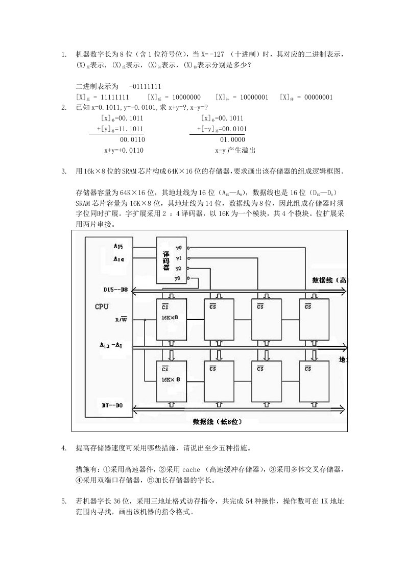 计算机组成原理常考计算题