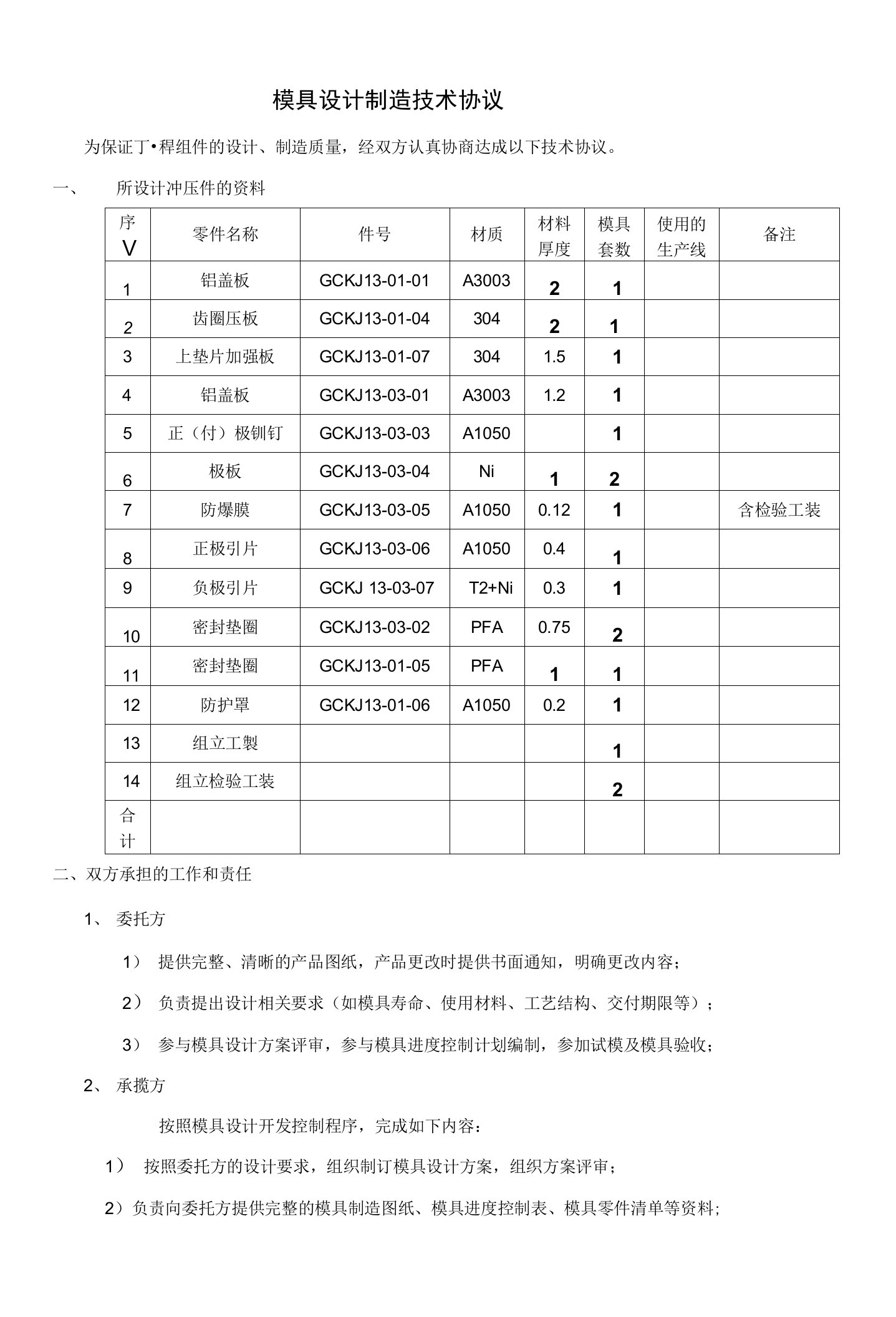 模具设计制造技术协议