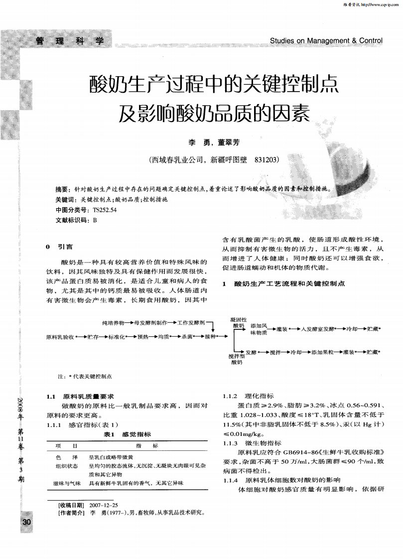 酸奶生产过程中的关键控制点及影响酸奶品质的因素.pdf