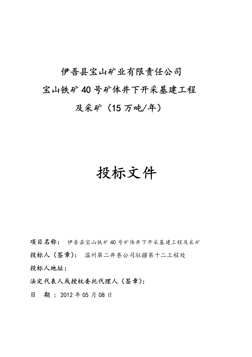 井下开采基建工程及采矿投标文件