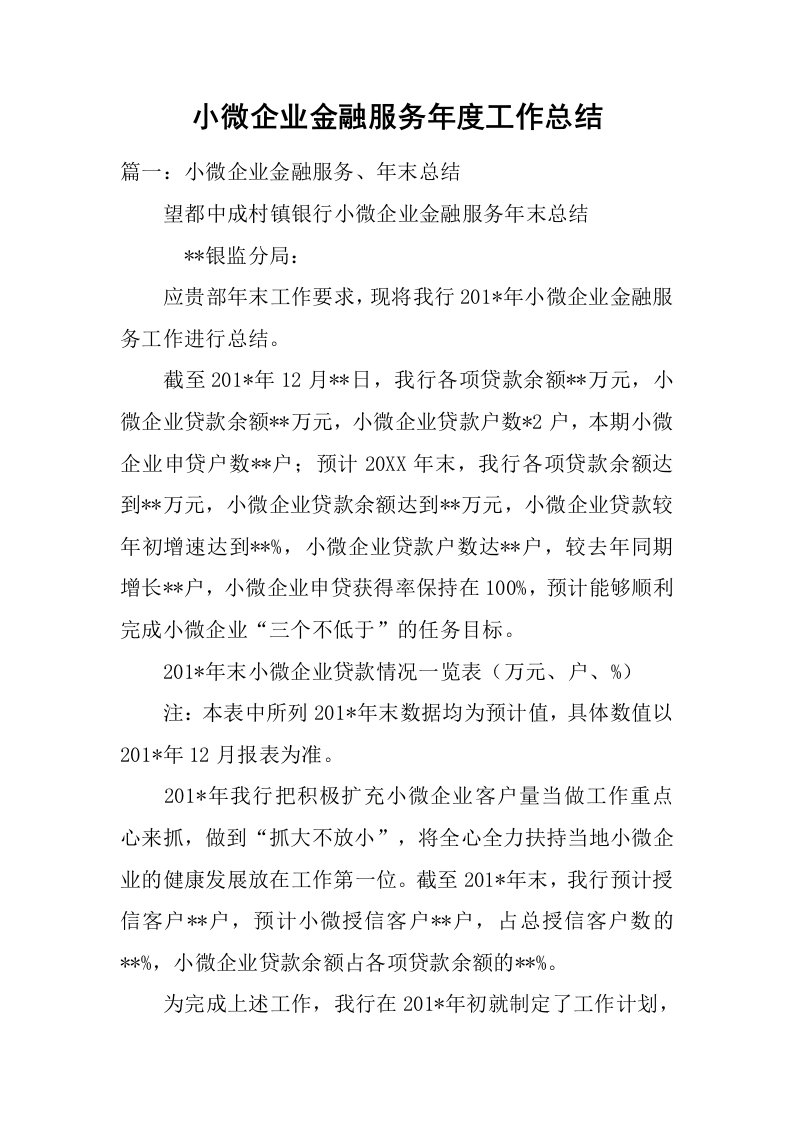 小微企业金融服务年度工作总结