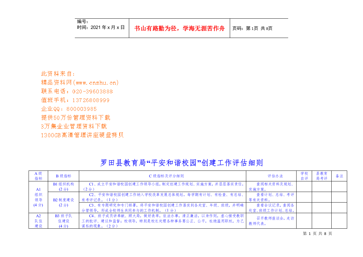 某教育局“平安和谐校园”创建工作评估细则