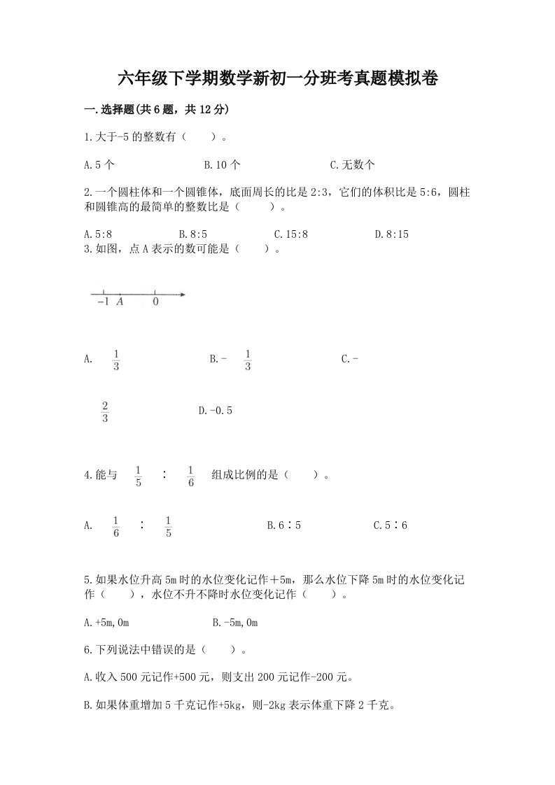 六年级下学期数学新初一分班考真题模拟卷精品（模拟题）