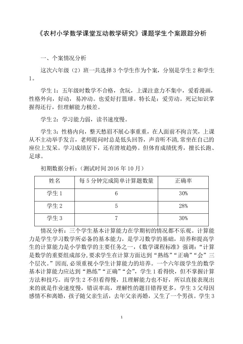 课题研究学生个案跟踪分析