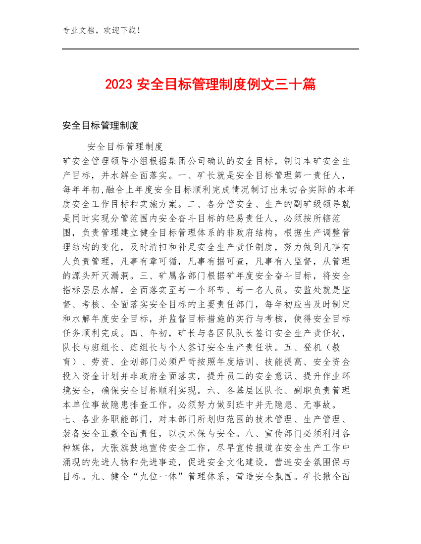 2023安全目标管理制度例文三十篇