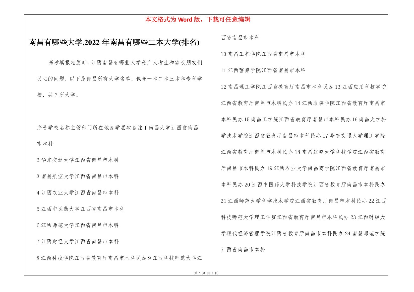 南昌有哪些大学-2022年南昌有哪些二本大学(排名)