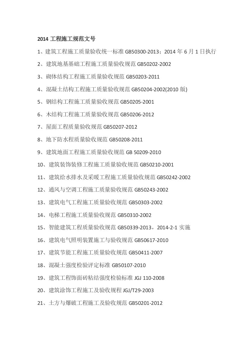 建筑工程常用规范编号、表格、分部分项划分