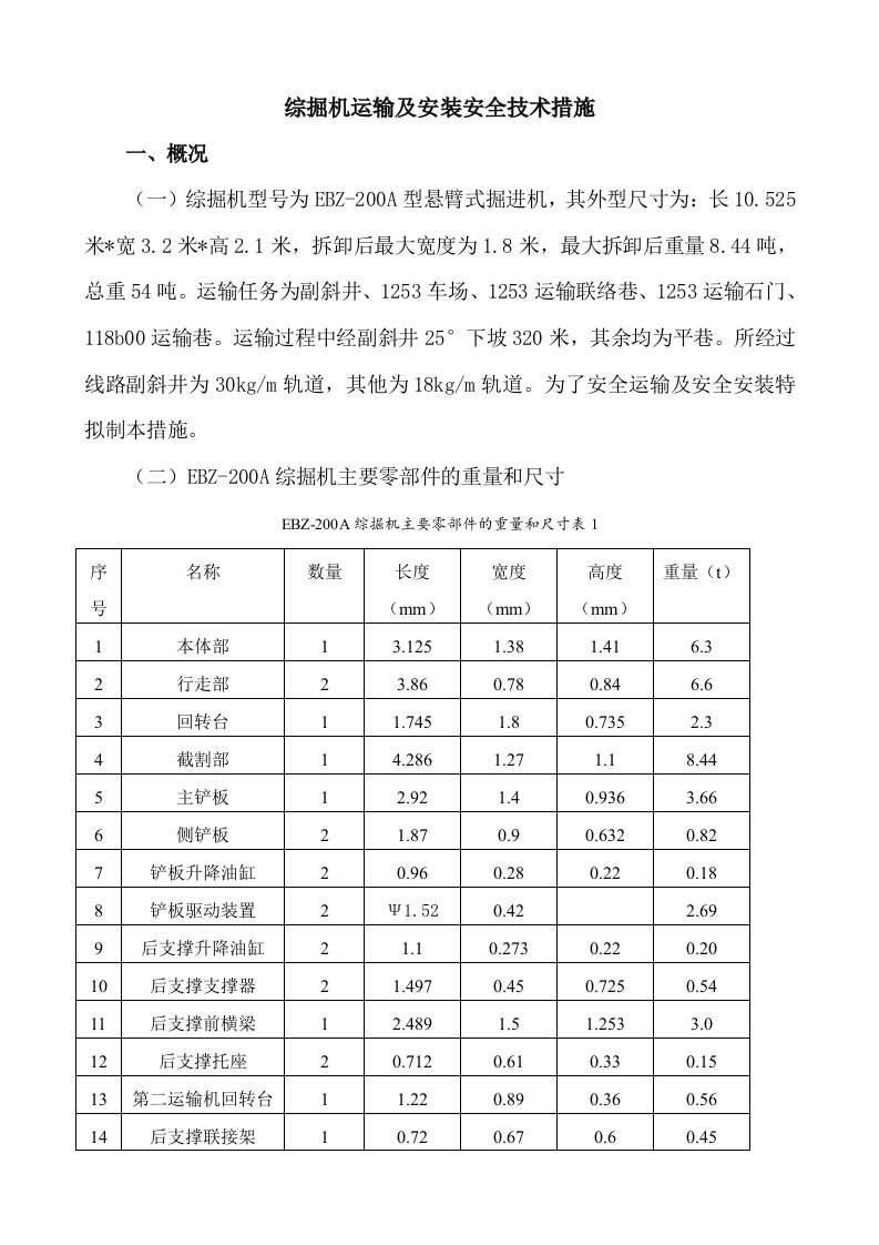 综掘机运输及安装安全技术措施