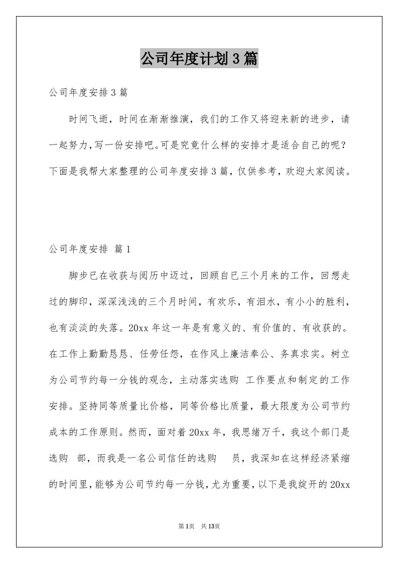 公司年度计划3篇例文