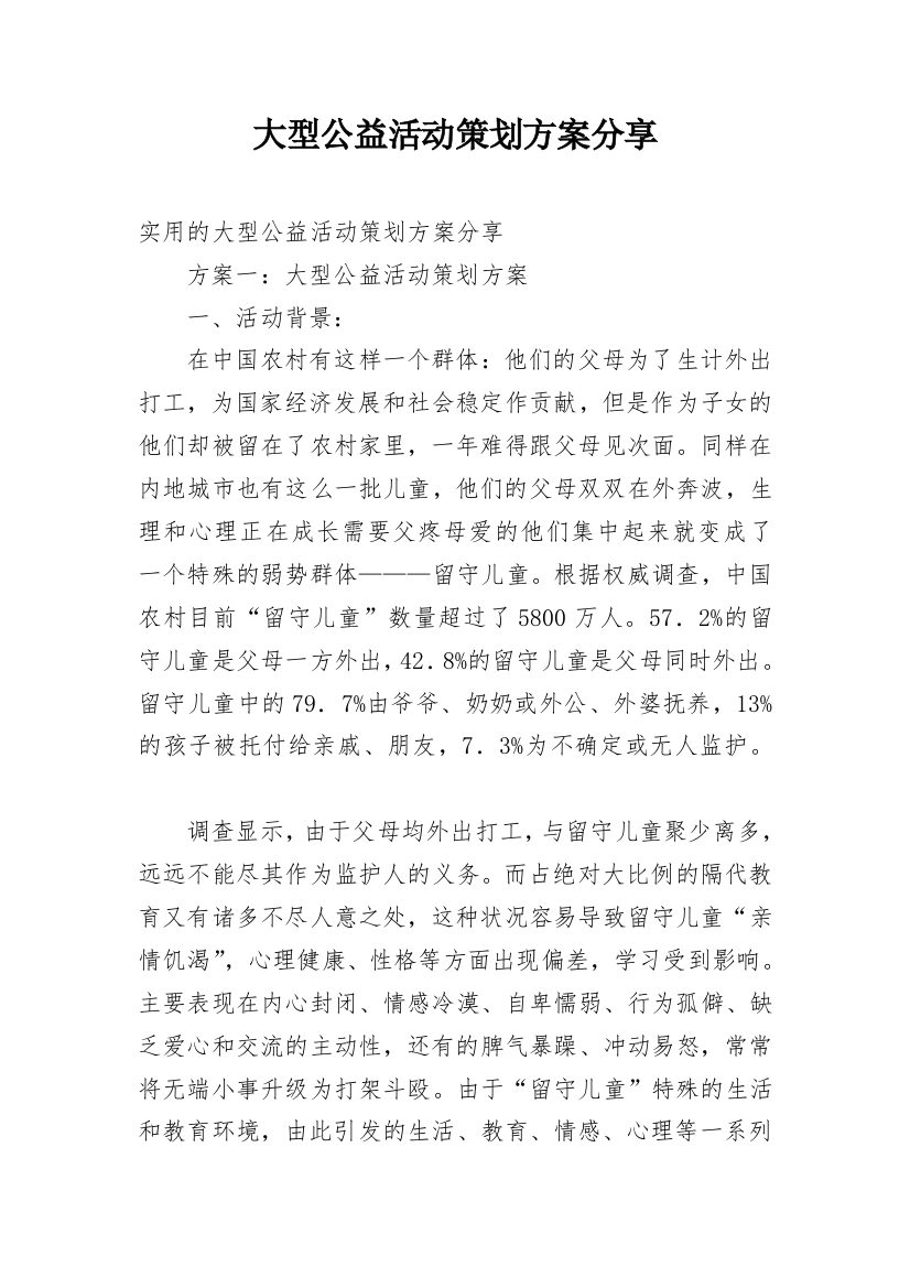 大型公益活动策划方案分享