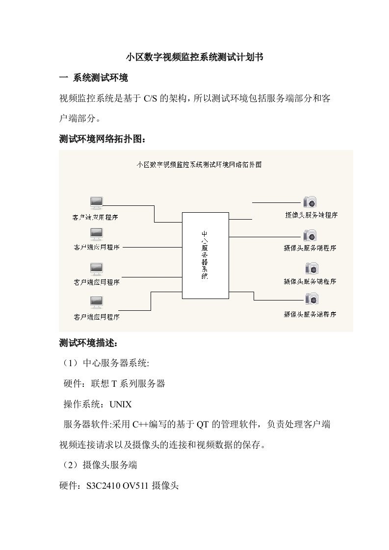 小区数字视频监控系统测试计划书