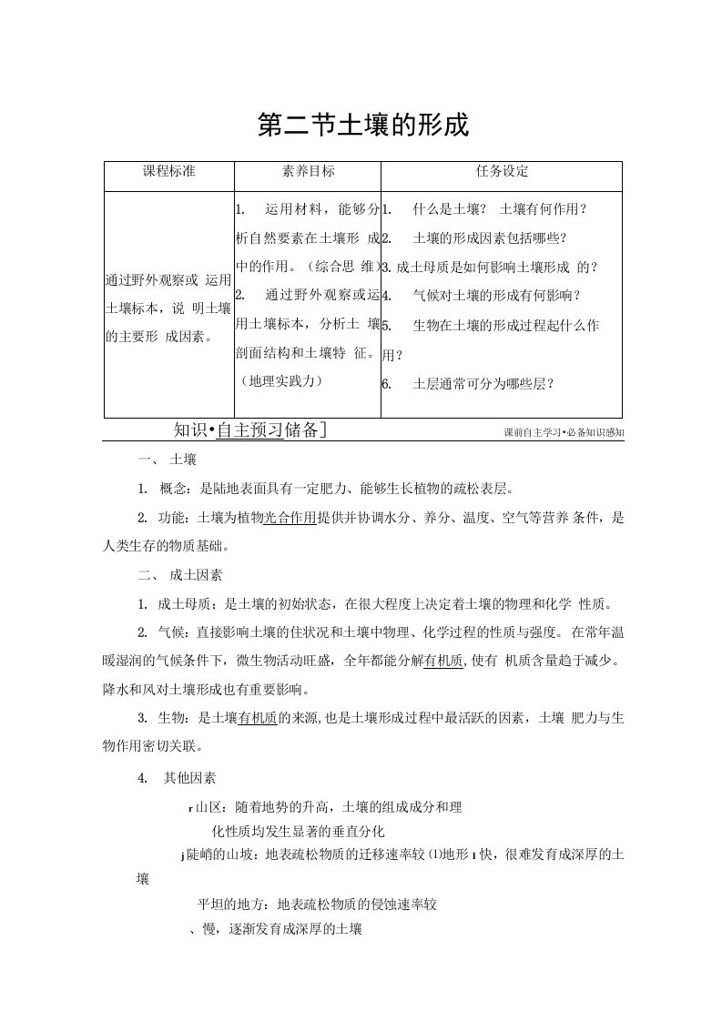 新教材20212022学年湘教版地理必修第一册学案第5章第2节土壤的形成含解析