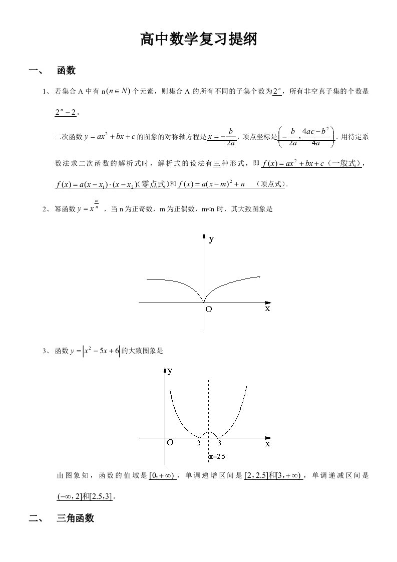 高中数学复习提纲