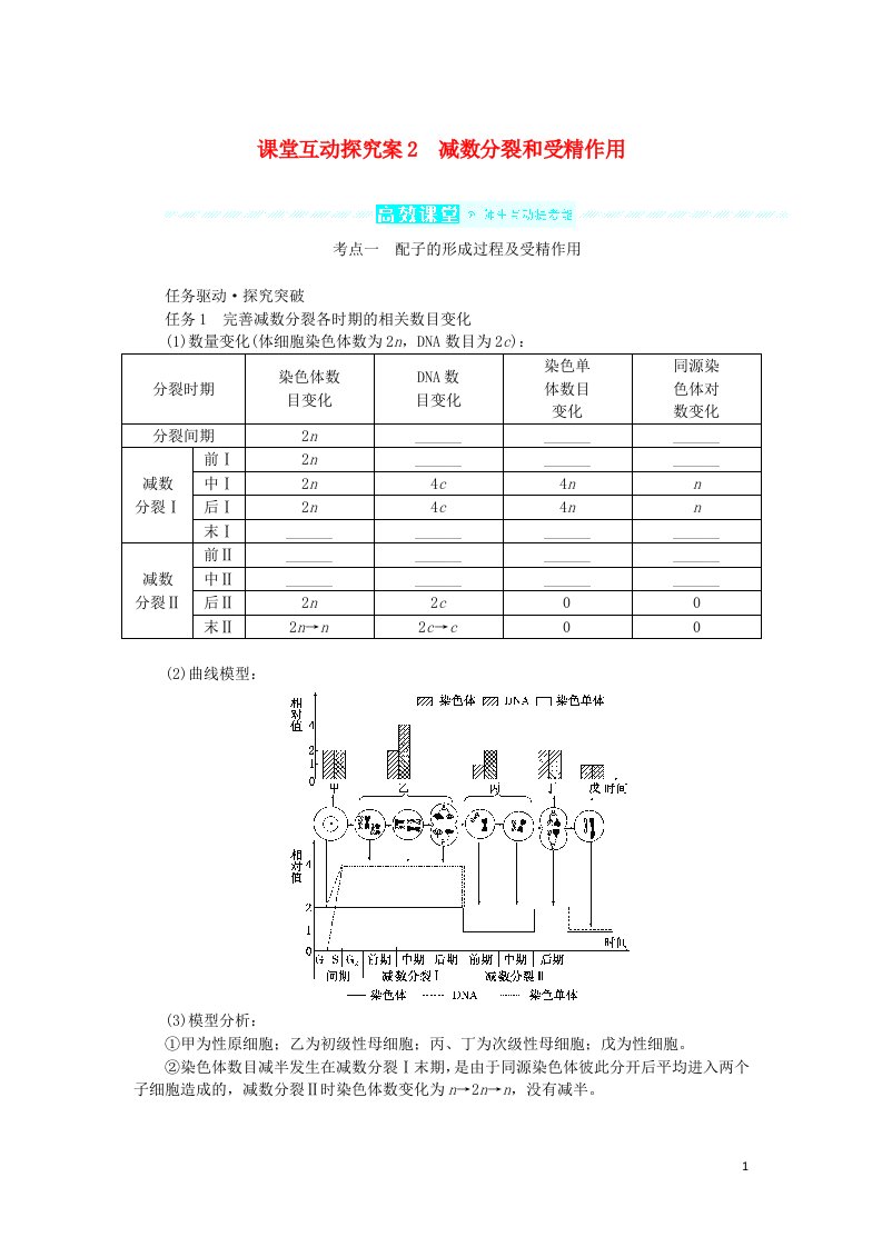 2023版新教材高考生物一轮复习第四单元细胞的生命历程课堂互动探究案2减数分裂和受精作用