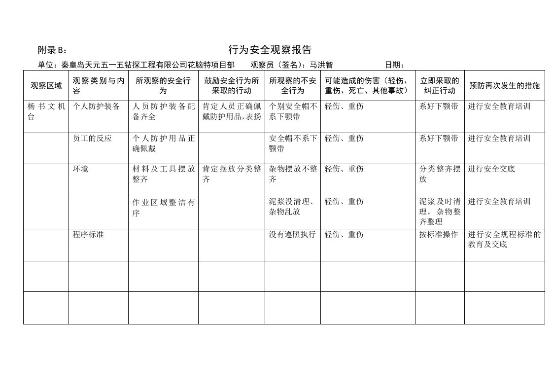 公司行为安全观察报告