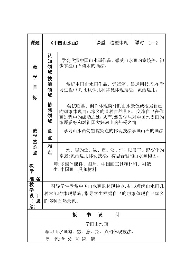 中国山水画美术教案