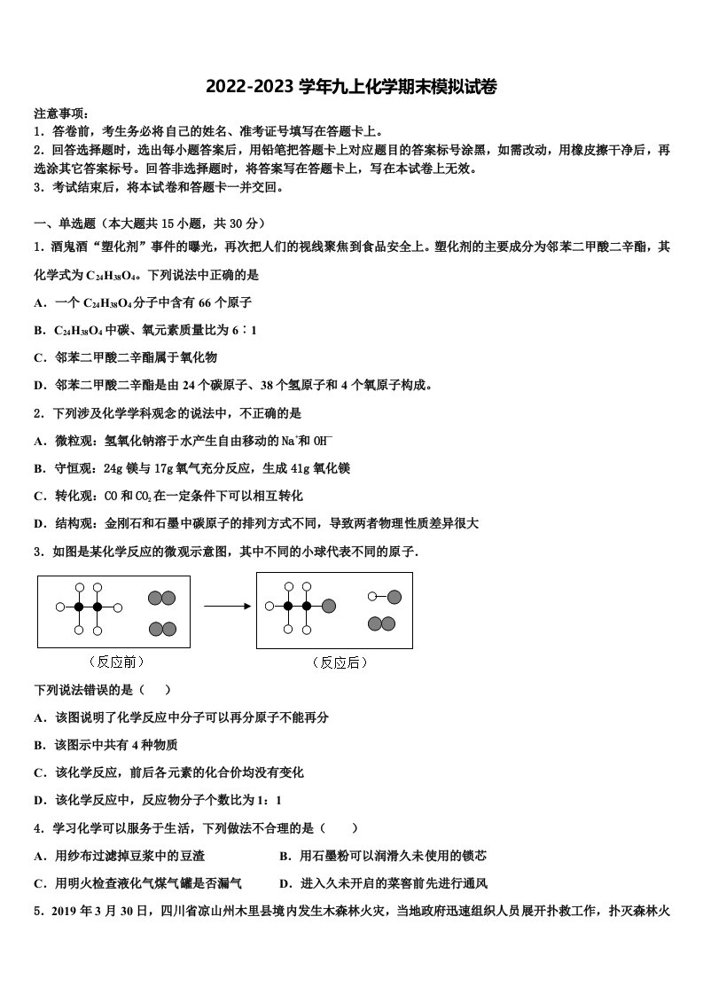 2022年安徽省合肥市第四十二中学九年级化学第一学期期末联考模拟试题含解析