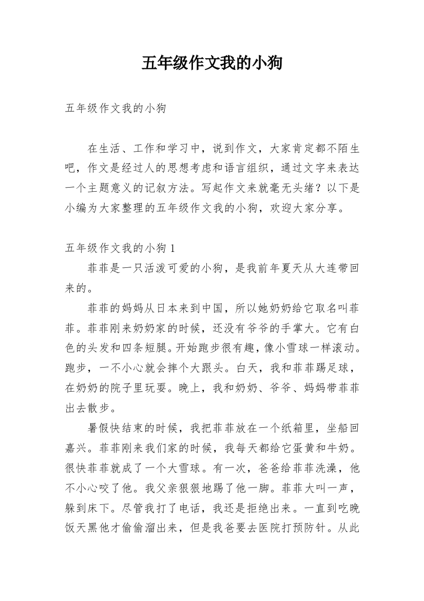 五年级作文我的小狗