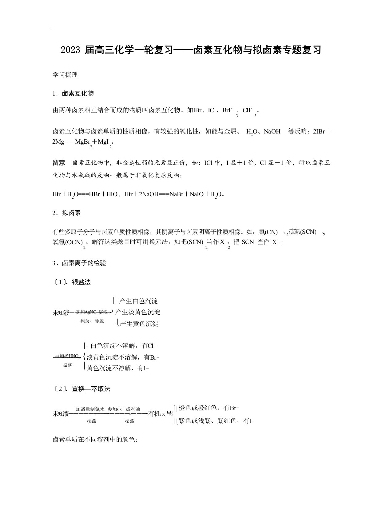 卤素互化物与拟卤素练习2023年届高三化学一轮复习重点专题(知识点+训练)