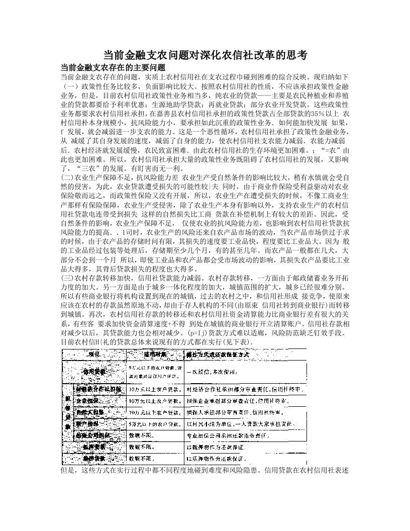 当前金融支农问题对深化农信社改革的思考