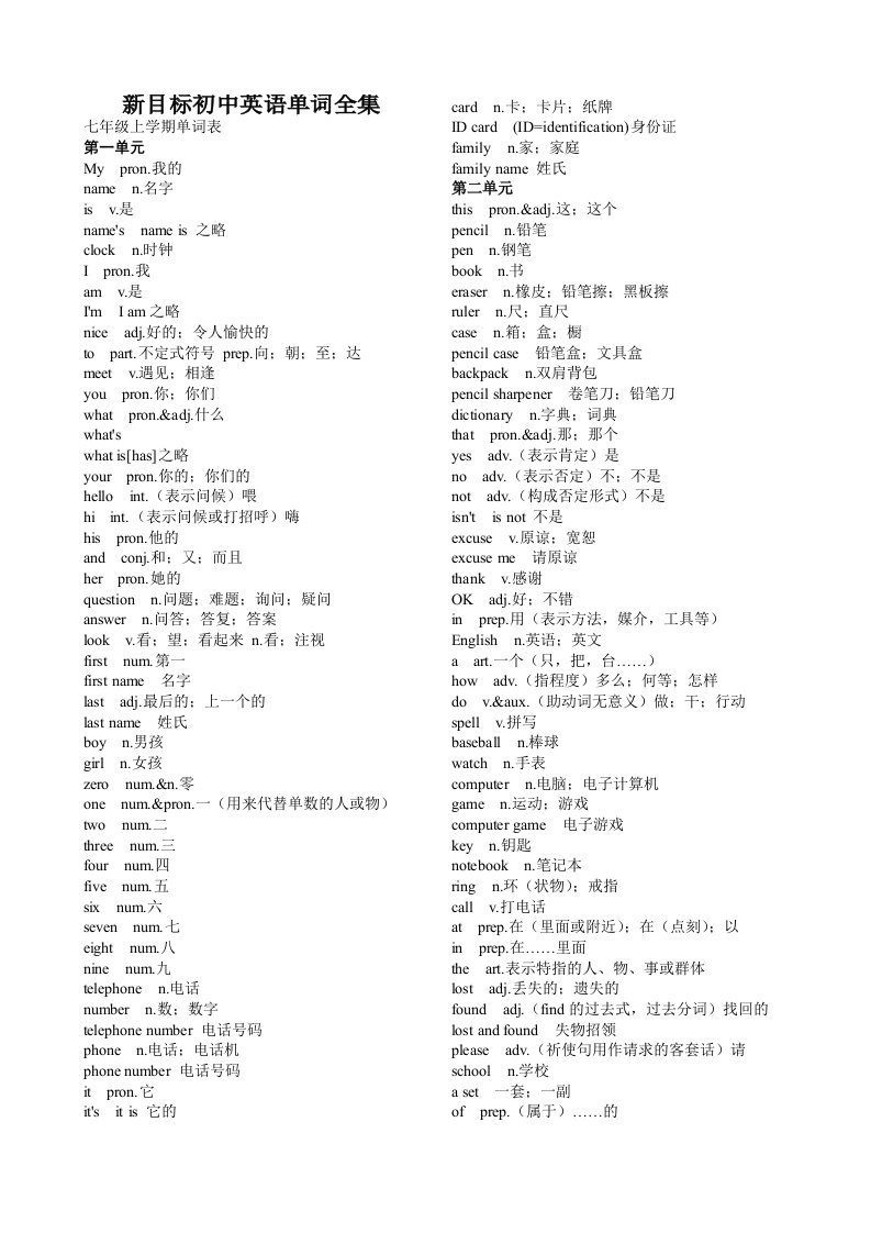 初中英语单词全集(打印版)