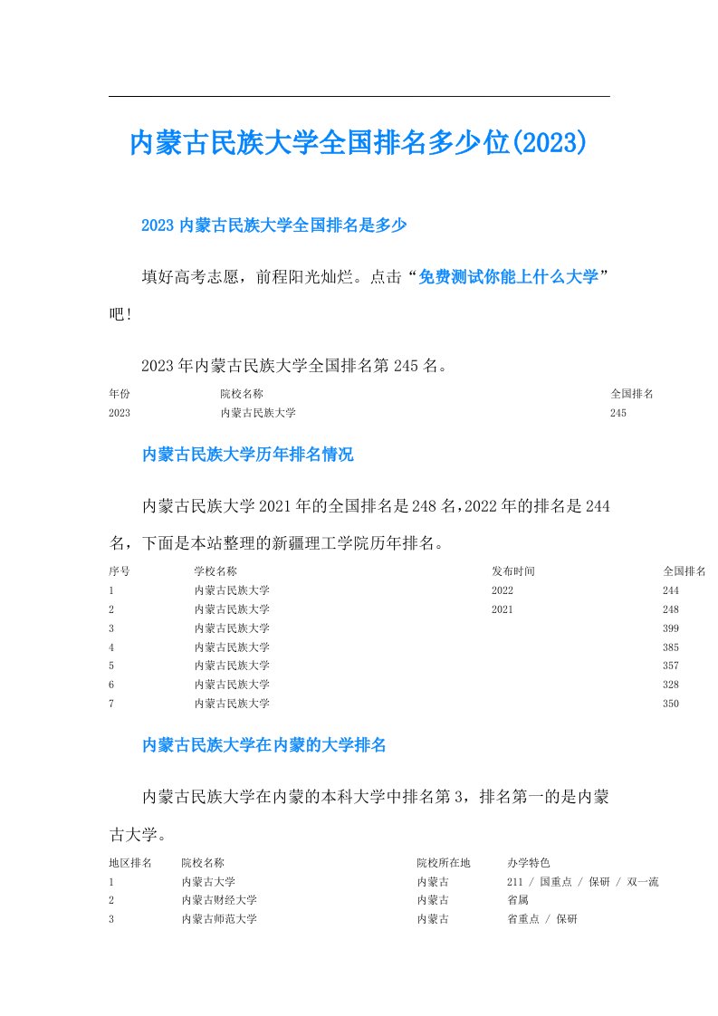 内蒙古民族大学全国排名多少位()