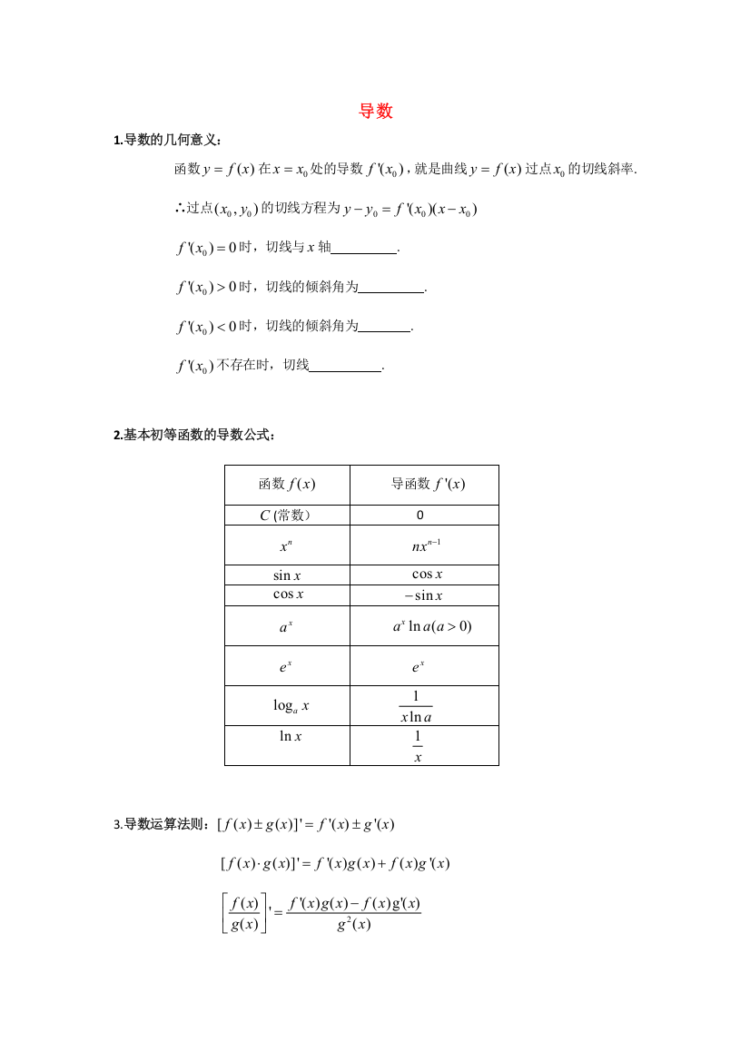 (完整版)导数知识点汇总