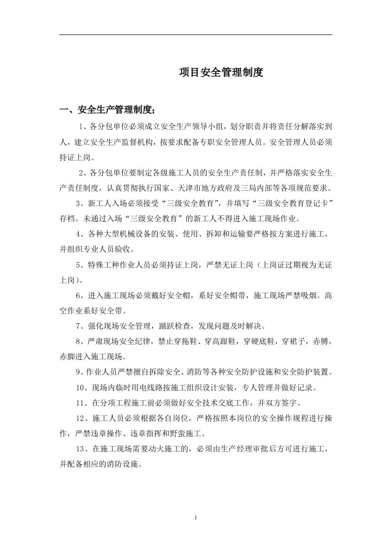 项目安全管理制度(1)