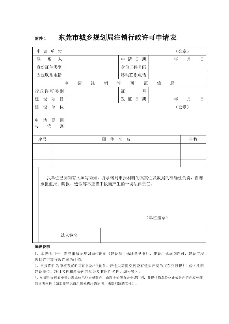 附件1东莞城乡规划局注销行政许可申请表